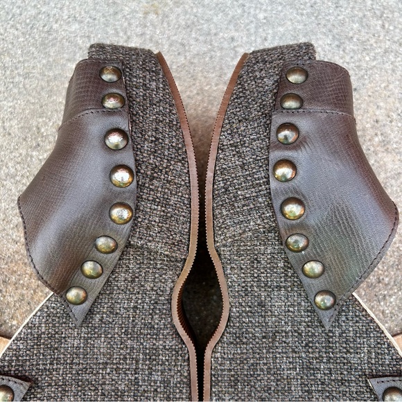 NWT $995~MARNI~Brown Leather/Tweed Peep-Toe Platform Wedge Heel Sandals~6.5/7/37 - Picture 10 of 13